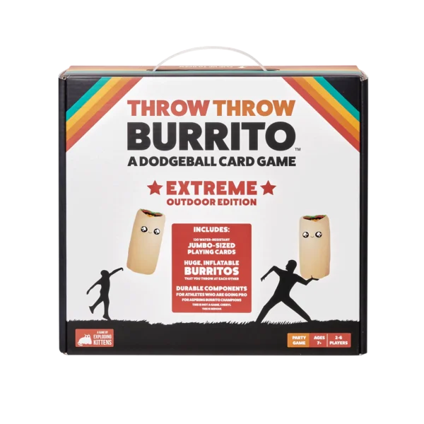 Throw-throw-burrito-extreme-outdoor-edition- Ervaar de ultieme sensatie van het eerste trefbalkaartspel ter wereld met de Throw Throw Burrito Extreme Outdoor Edition! Dit spel, dat zowel EXTREEM als OUTDOOR is, neemt je mee in een waanzinnige avontuur vol actie en hilariteit.