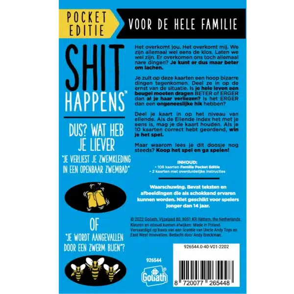 Welkom bij de hilarische wereld van Shit Happens Family Editie, het kaartspel dat gezinnen verenigt in gelach en chaos.