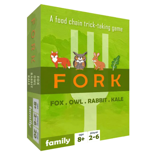 FORK een voedselketen-trick-taking spel voor 2 tot 6 spelers. Het spel is leuk om te spelen en de regels zijn eenvoudig te leren